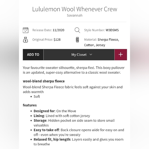 EUC Lululemon Wool Whenever Crew - size 10 - savannah colour - Picture 4 of 10